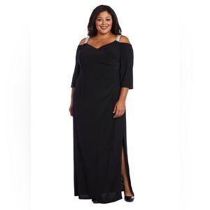 R&M Richards Black Cold Shoulder Gown with Rhinestone Detail Straps - 22W - NWT